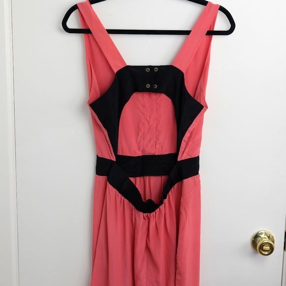 100% Silk Anthropologie Black Pink Cut-out Dress - Picture 7 of 10